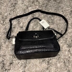 Vintage Etienne Aigner Classic Black Croc-Embossed Top Handle Crossbody Bag NWT